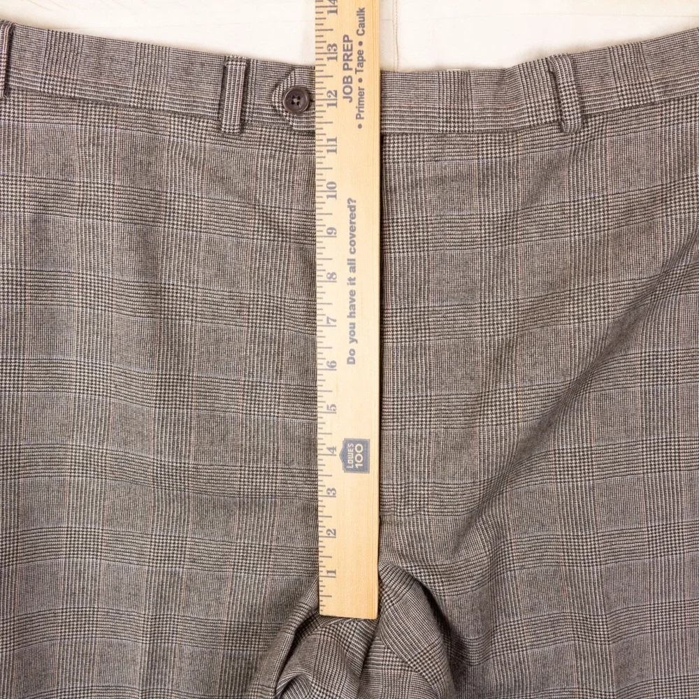 Brooks Brothers Mens 44x31 Wool Cashmere Glen Plaid Dress Pants Brown
